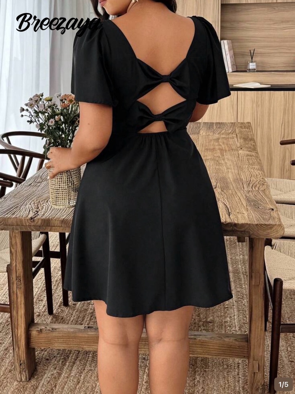New Extremely light Black Bow double triangular Back A-Line Dress